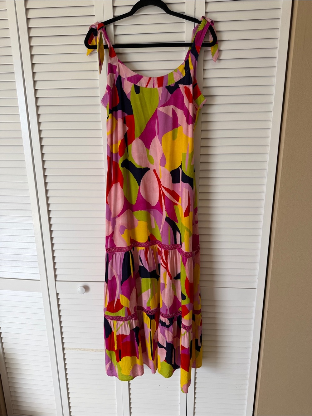 Tribal Bright Multicolor Floral Print Dress - Pink, Yellow, Green, Purple, Navy